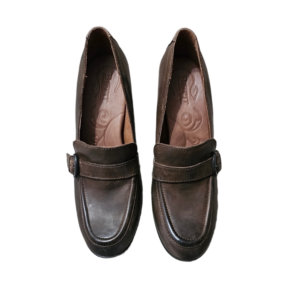 Loafers brown vintage boho block heel shoes size 9
